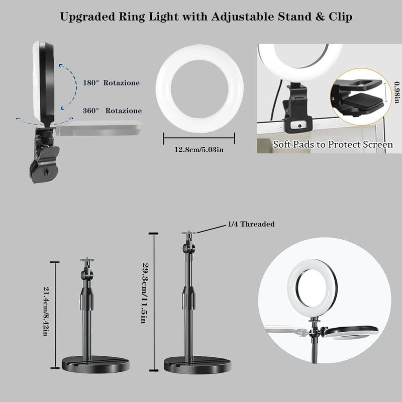 Amcuke Desk Ring Light with Stand, Ring Light with Clip 10W 3000K-6500K Dimmable Travel Desktop Light for Phone Selfie Laptop Zoom Video Makeup Vlog Tiktok Live Streaming - Image 4